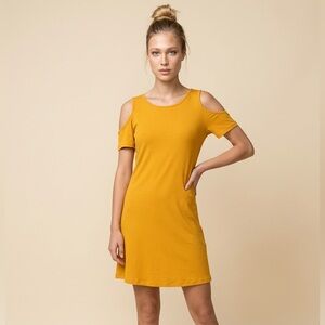 Zara Cold Shoulder Mustard T-Shirt Mini Dress